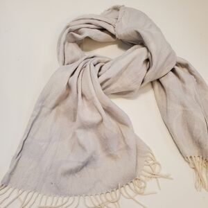 Coach Long Scarf Light grey Cream Subtle C Pattern Cream Tassels Neutral Wrap